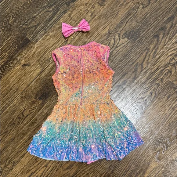 Sparkling Rainbow Sequin Dress with Bow - Picture 5 of 5